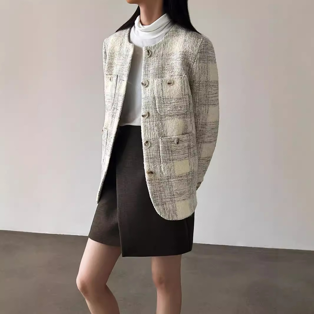 Dry Heri Style Autumn and Winter Vintage Fashionable Coarse Flower Chanel Style Coat Casual Slimming Coat for Women