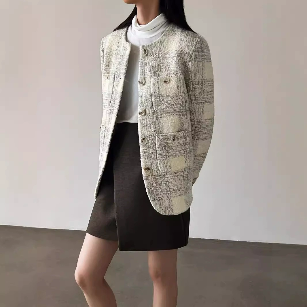 Сухие журавли осенние и зимние ретро модные толстые цветы маленькие ароматные куртки повседневные тонкие женские пальто