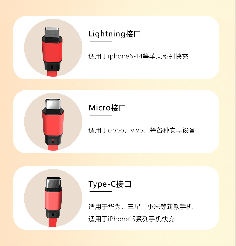 Printed logo three-in-one retractable data cable Year of the Snake gift company customized mobile phone fast charging one-to-three charging cable