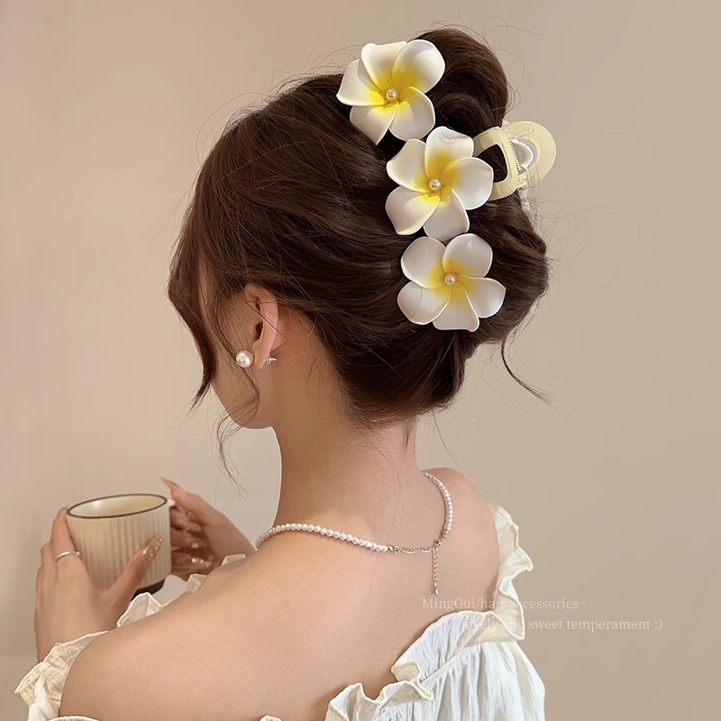 2025 nueva sensación de alto nivel de flores de cabello huevo de flores agarrando clip de cabeza de mujer cabeza de flores de tiburón clip de cabello