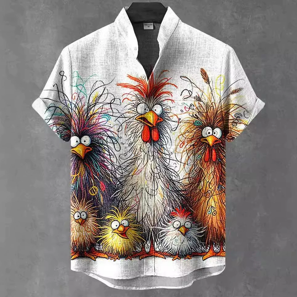 Европейская и американская независимая станция 3D цифровой петух с принтом мужская рубашка кардиган рубашка топ свободный повседневный с короткими рукавами