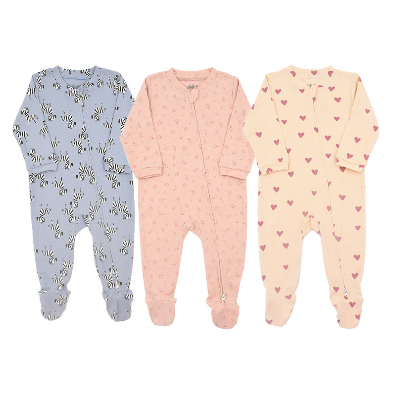 Spring and Autumn Export Newborn Romper 0-2 Years Old Unisex Baby Zipper Jumpsuit Infant Footed Romper