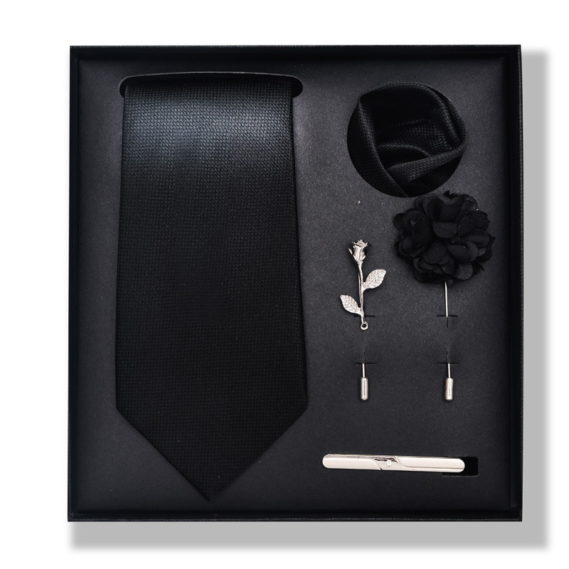 2024-es új divatos, divatos nyakkendő, üzletember, divatos tiszta színű, csíkos kesudió nyakkendő, 6 részes díszdobozban négyzet alakú sál nyakkendőkapcsos mellszett_voghion.com