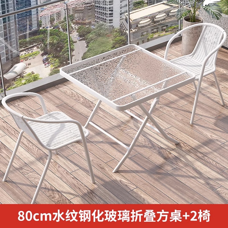 80cm water pattern tempered glass folding square table +2 Chairs