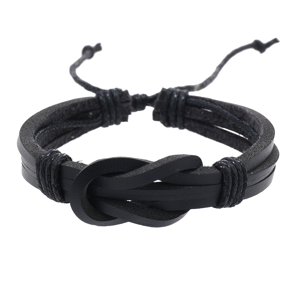Retro Simple Style Knot Pu Leather Wax Rope Men's Wristband display picture 4