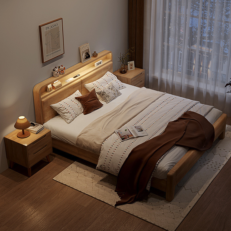 Cama de madera sólida nórdica moderna simple cama doble cama queen 1.8m tronco cama de aire caja de almacenamiento económico