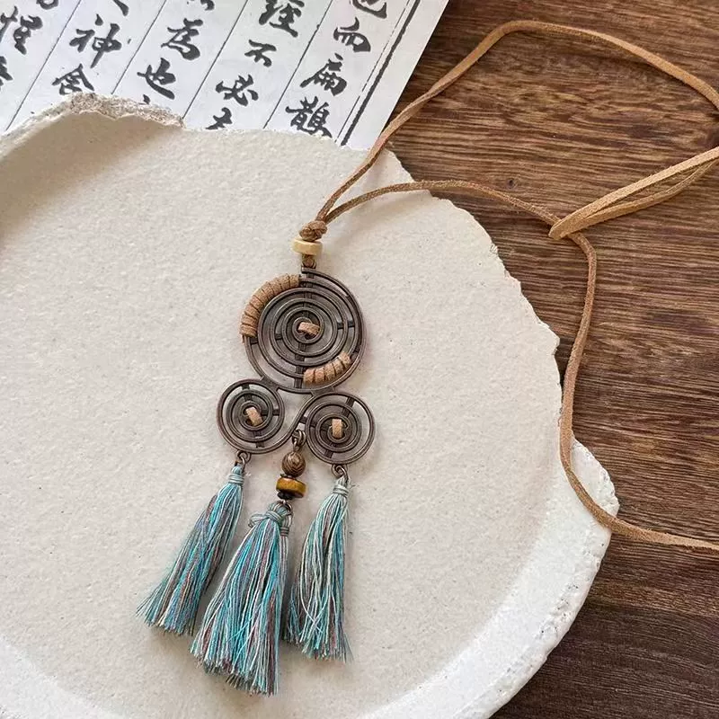 Long retro ethnic necklace, sweater, chain, accessory, Chinese style, ethnic style, boho style