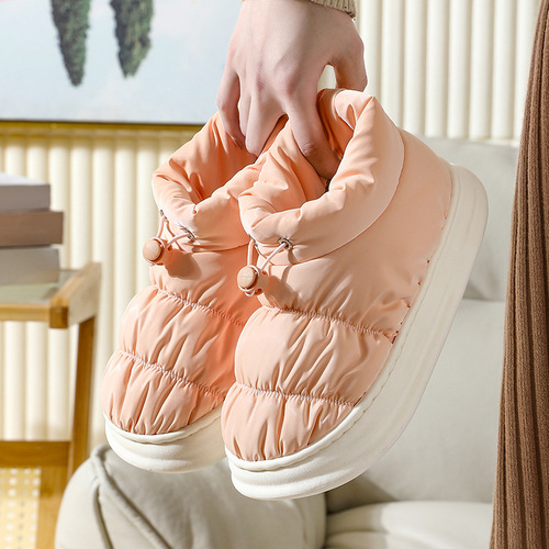 New cotton slippers for women down cloth for home use indoor thick sole anti-slip couple men's waterproof cotton shoes wholesale