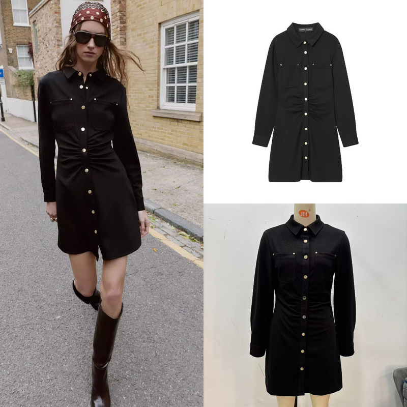 Za Cross-Border Export Spot European and American Style Women's Summer New Fashion Daily Crepe Slim Dress