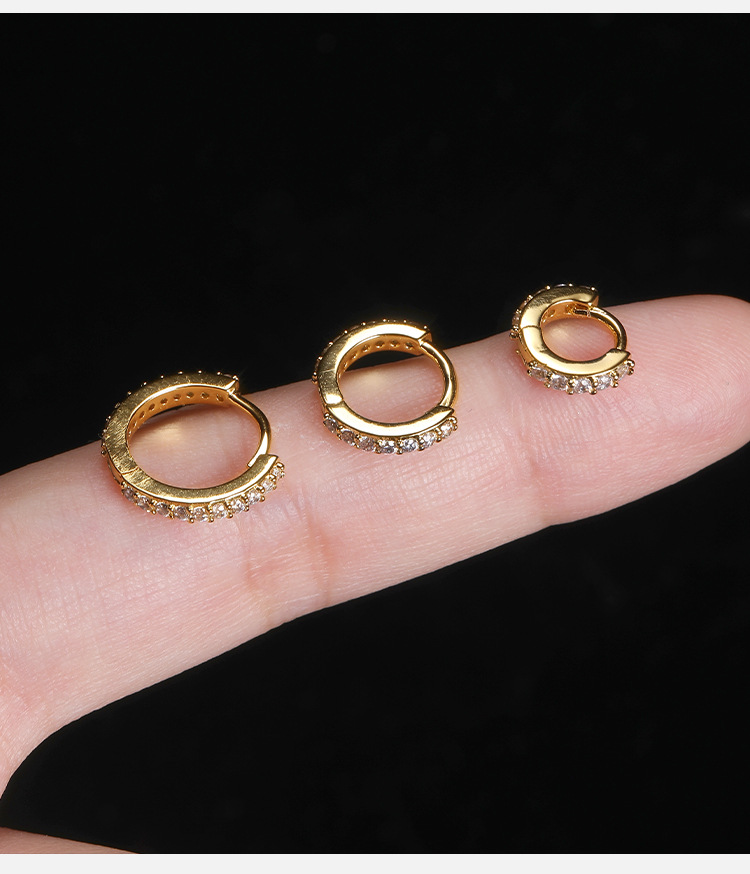 Full Bright Hand Throwing Round Line CZ Earrings Copper Diamond Zircon Earrings for Women detail image 9