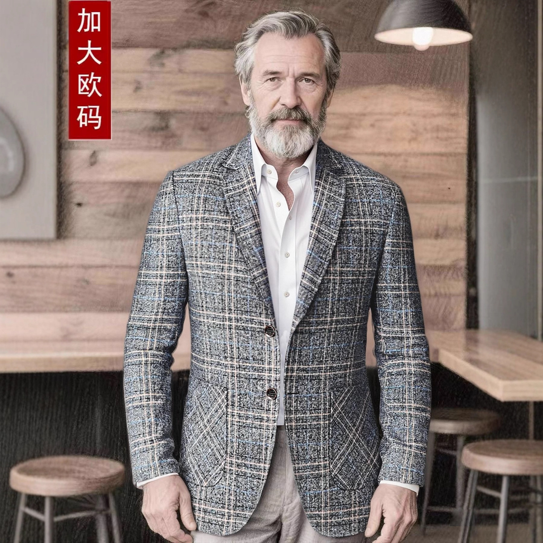 남성용 크로스보더 유럽 사이즈 정장 재킷 비즈니스 라이프 스타일 얇은 줄무늬 중년 싱글 피스 정장 탑