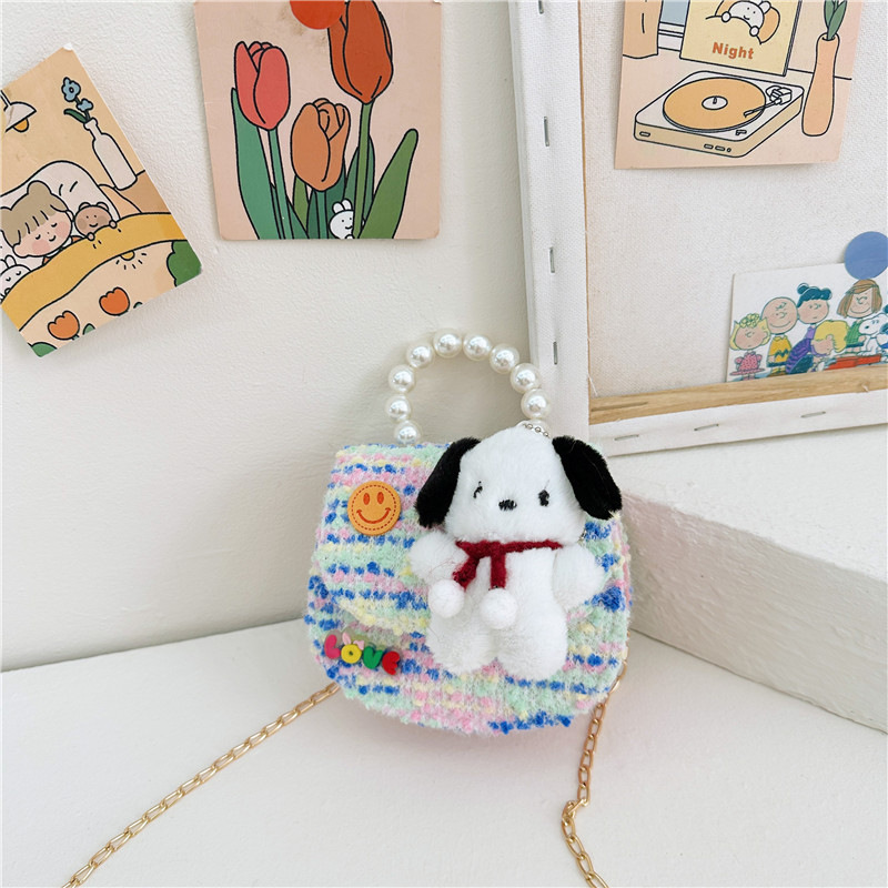 Bolsa de mensajero de los niños de lana 2023 moda lana niñas perla monedero Otoño e Invierno nuevos niños ropa grande marca bolsa