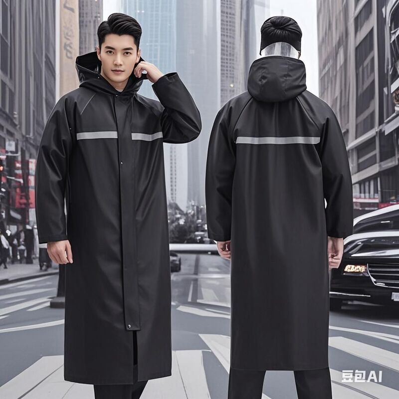 Adult Raincoat, Long One-Piece, Heavy Rain Protection, for Men and Women, Outdoor Construction Site Work, Hiking, Thickened, Reflective, Patrol Protection