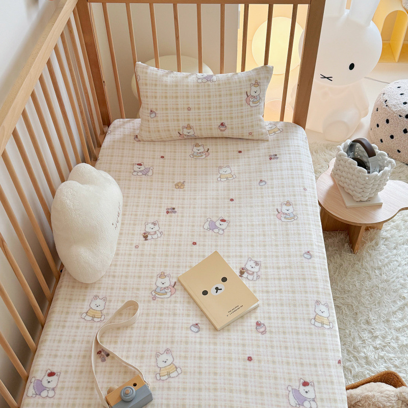 Milk Velvet Crib Fitted Bed Sheets Autumn and Winter Splicing Bed Crib Bed Sheets Baby Kindergarten Special Bed Cover Bed Cover