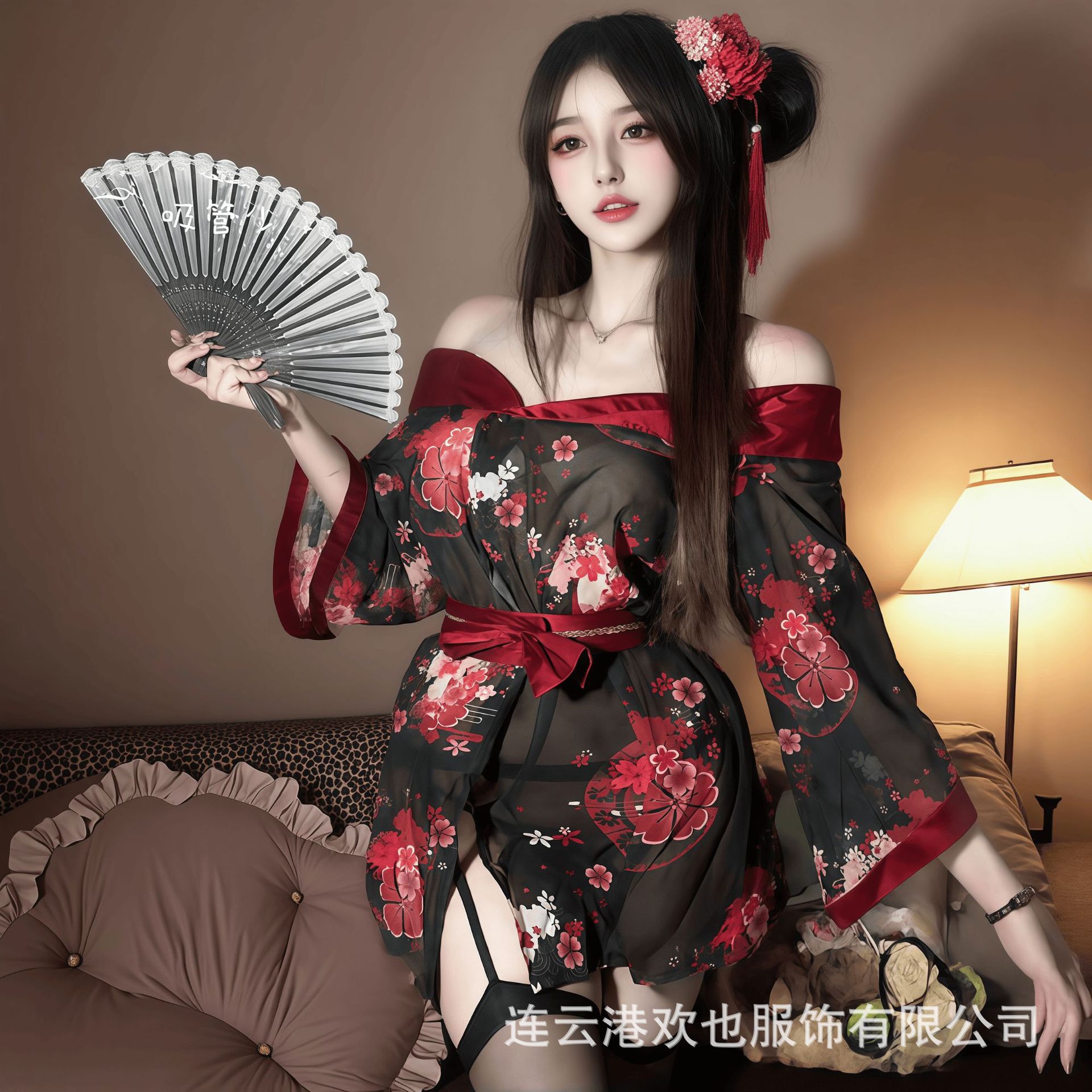 Sexy Lingerie Off-Shoulder Japanese-Style Kimono See-Through Cardigan Cosplay 0328