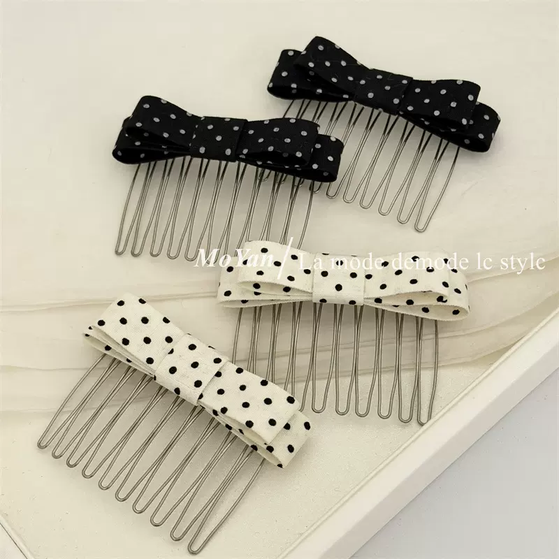 韩系波点蝴蝶结网红发夹发梳蓬松公主头倒插梳发卡清新甜美刘海夹