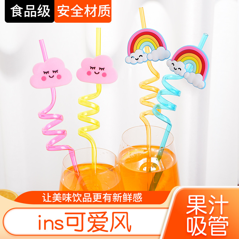 Transfronterizo Amazon dibujos animados forma paja creativa fiesta de cumpleaños decoración espiral curvado arte paja al por mayor