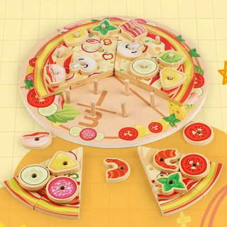 儿童益智动手制作披萨仿真玩具木制过家家披萨切切乐厨房做饭玩具