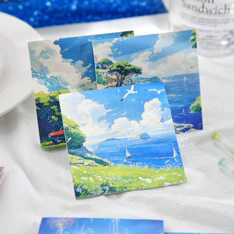 Mr. Paper Three Enjoy N pegatinas de la serie de calles sopladas por el viento, ilustraciones de paisajes, notas de oficina, mensajes, notas adhesivas