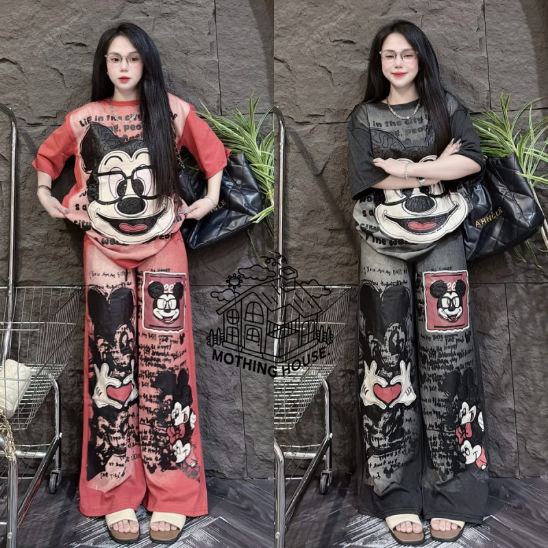 Southeast Asian Fashion Suit Women's Summer New Cartoon Printed Short-Sleeved Milk Silk Wide-Leg Pants Casual Two-Piece Trendy Set Southeast Asian Fashion Suit Women's Summer New Cartoon Printed Short-Sleeved Milk Silk Wide-Leg Pants Casual Two-Piece Trendy Set