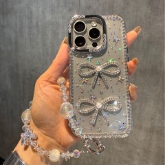 豪華なダイヤモンド付きリボン型スマホケース Apple 17 Pro Max レーザー星柄保護カバー 15 Pro/14 女性向け 11