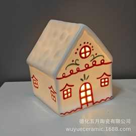 新品圣诞陶瓷小房子微景观LED发光房子圣诞屋桌面摆件圣诞节装饰