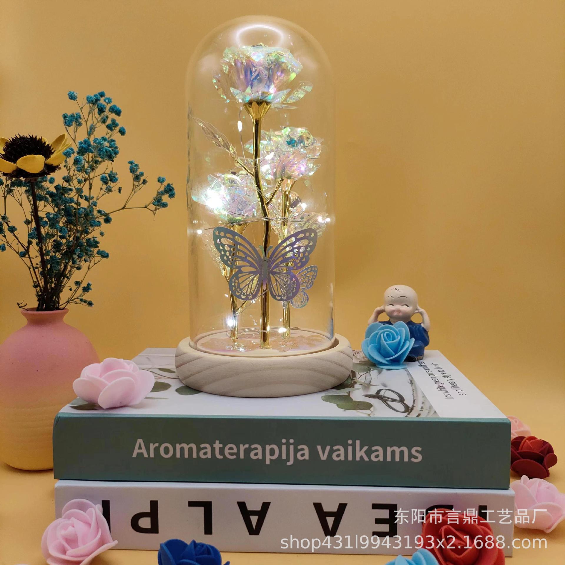 520 gold foil rose eternal flower luminous glass lampshade ornaments Mother's Day Valentine's Day birthday gift box