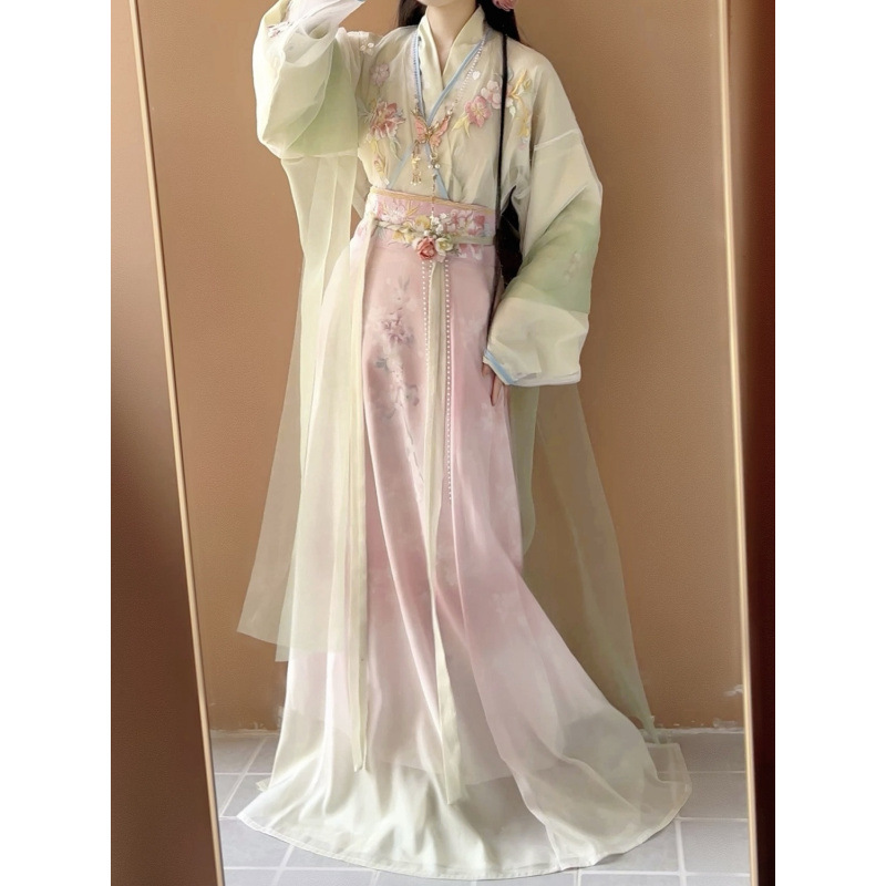 汉服女晋制交领一片式齐腰襦裙中国风日常款|undefined