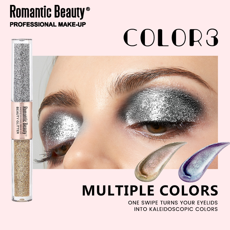 Sombra de ojos líquida transfronteriza doble cabeza flash maquillaje perlada maquillaje de ojos flash maquillaje de belleza bicolor maquillaje de ojos duradero maquillaje para mujeres