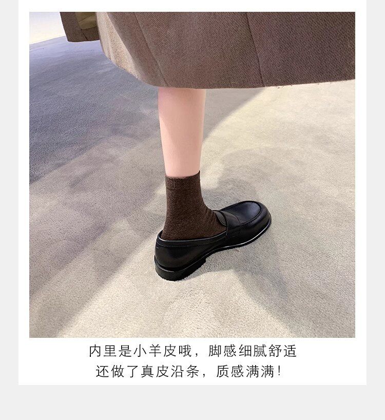 Giày lười nữ da lộn cổ điển mũi tròn đế bằng gót 3–5 cm — Màu nâu kaki, màu đen chi tiết 21