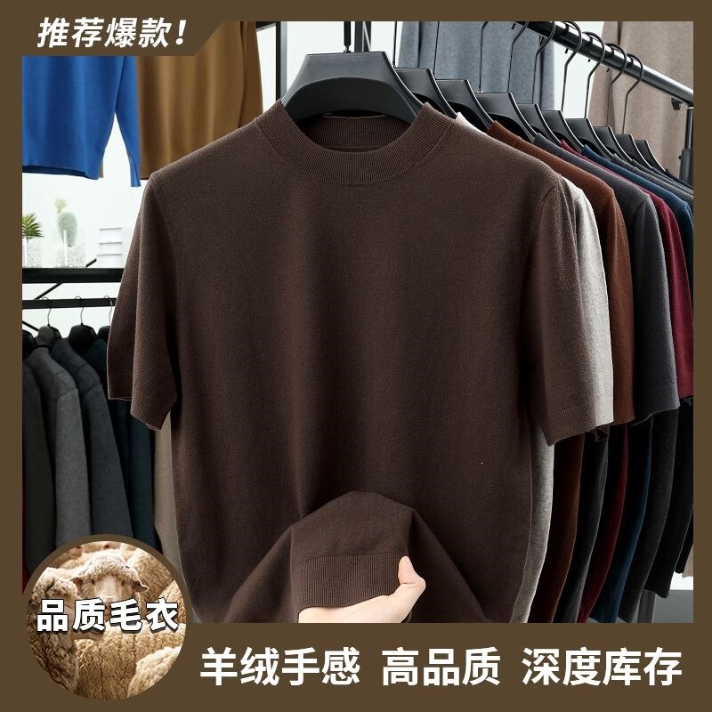 2025 Spring and Autumn Wool Short-Sleeve Round Neck Knit Sweater for Young and Middle-Aged Men, Slim Fit Autumn Top 2025 Spring and Autumn Wool Short-Sleeve Round Neck Knit Sweater for Young and Middle-Aged Men, Slim Fit Autumn Top