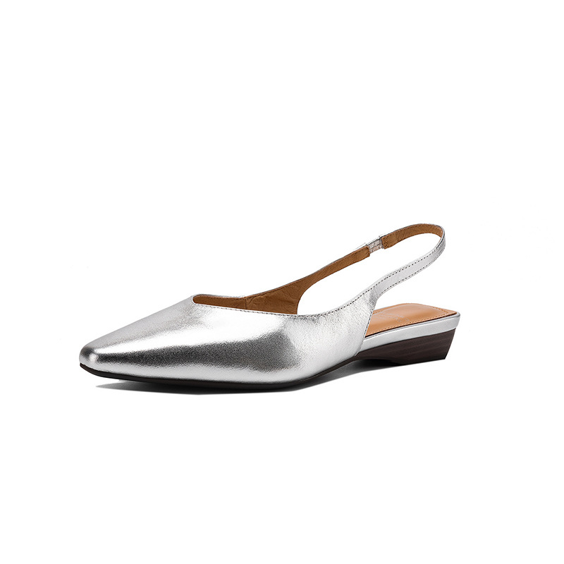 Sandal nữ da bò mũi trùm quai chữ V đế bệt phong cách Hàn Quốc — đen chi tiết 28