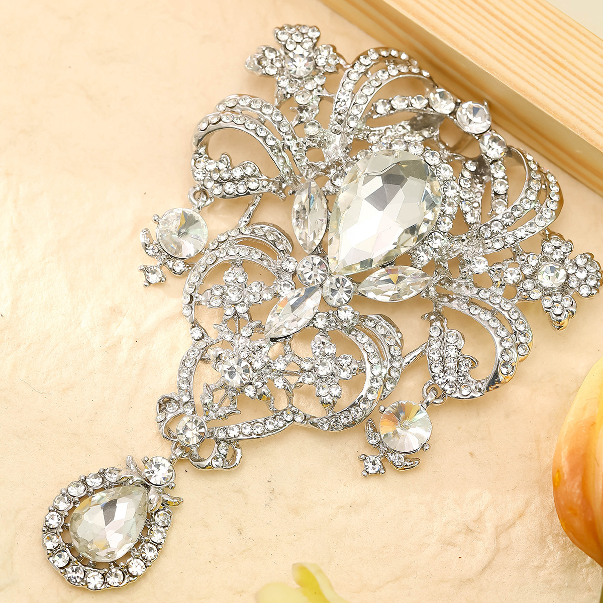 White crystal, crystal pendant, brooch