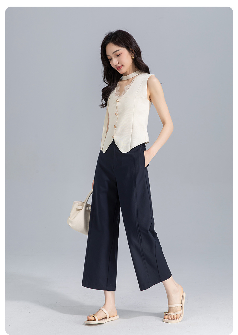 Quần culottes nữ ống rộng cạp cao vải modal co giãn dáng suông dài 9 phần — màu hồng chi tiết 25