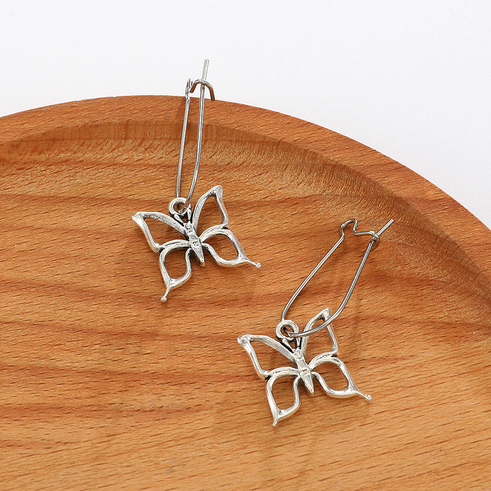 Orecchini a forma di farfalla con graffetta, stile Ins, alla moda, in metallo anticato, orecchini gotici_voghion.com