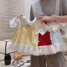 女童中小童2025夏季可爱新款短袖女宝宝假两件吊带连衣公主裙子