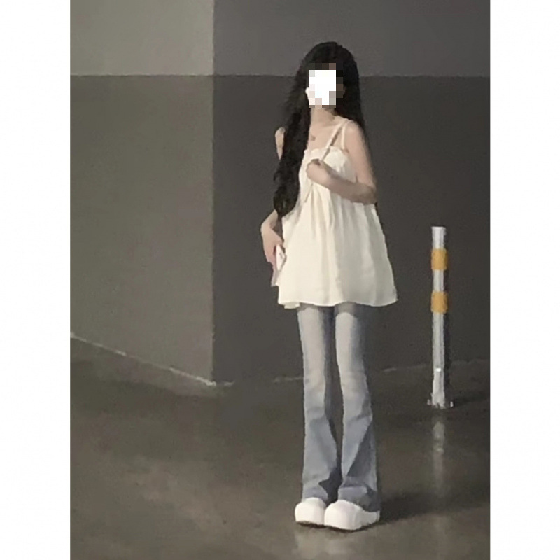 赵露思穿搭夏季套装女新款吊带裙无袖甜美百搭辣妹微喇牛仔裤仙