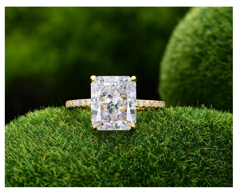 Luxurious Square Sterling Silver Inlay Artificial Diamond Rings