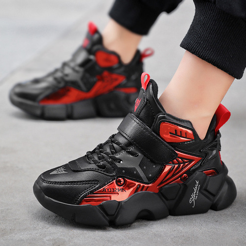 Children's shoes for boys, autumn and winter, medium and large adult, cotton shoes with leather surface, warm winter shoes, double cotton, sports shoes for boys