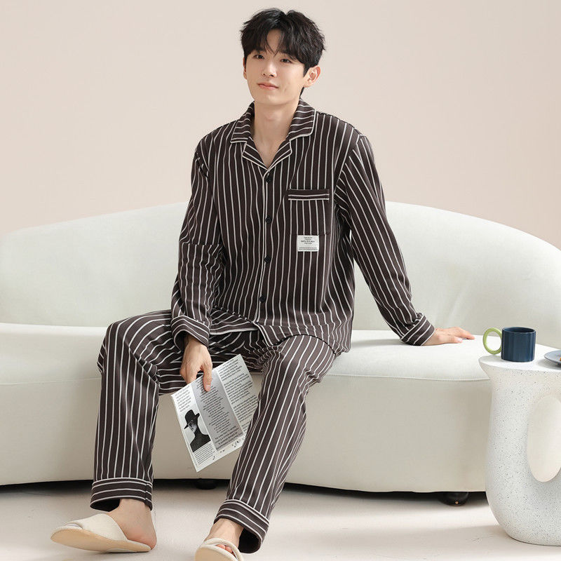 Pijama de hombre primavera y otoño de manga larga tamaño grande delgado otoño y invierno jóvenes niños pueden usar un conjunto de ropa de casa