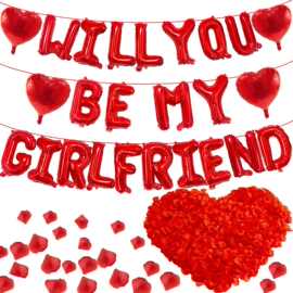 红色字母WILL YOU BE MY GIRLFRIEND爱心仿真玫瑰花情人节婚庆派