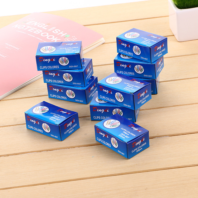 Clip de papel de color papelería de oficina clip de papel recubierto de plástico de color caja de aguja de almacenamiento colorido 70 piezas en stock al por mayor