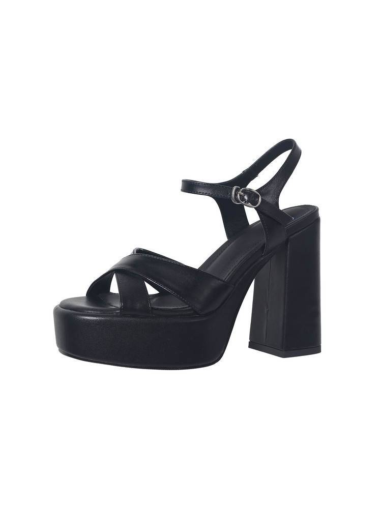 Sandal cao gót nữ quai chữ T đế xuồng gót vuông 9 cm — màu đen, màu trắng ngà chi tiết 18
