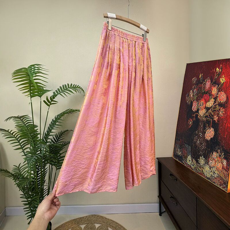【Zhi Li】New Chinese-Style Jacquard Wide-Leg Pants 2026 Summer New National Style Elastic Waist Casual Pants for Women 【Zhi Li】New Chinese-Style Jacquard Wide-Leg Pants 2026 Summer New National Style Elastic Waist Casual Pants for Women