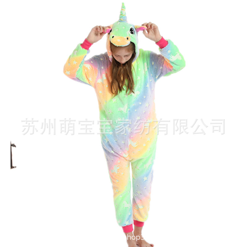 Otoño e Invierno franela de dibujos animados animal pijama de una pieza inodoro noche Gloria colorido Tianma pareja de padres e hijos homewear