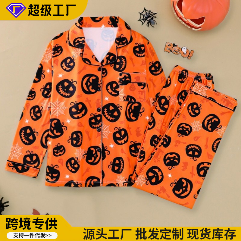 Carefully Selected Cross-Border Halloween Women's Long-Sleeved Long Pants Pajama Set for Spring and Autumn, Loose-Fitting Loungewear with a Turn-Down Collar, Available for Wholesale