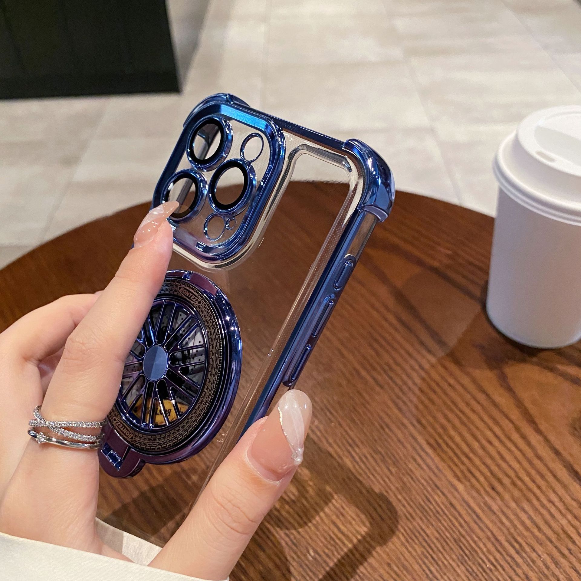 Funda acrílica para iPhone 16 con protección anticaídas en las cuatro esquinas, soporte giratorio creativo tipo giroscopio, compatible con Apple 17PROMAX