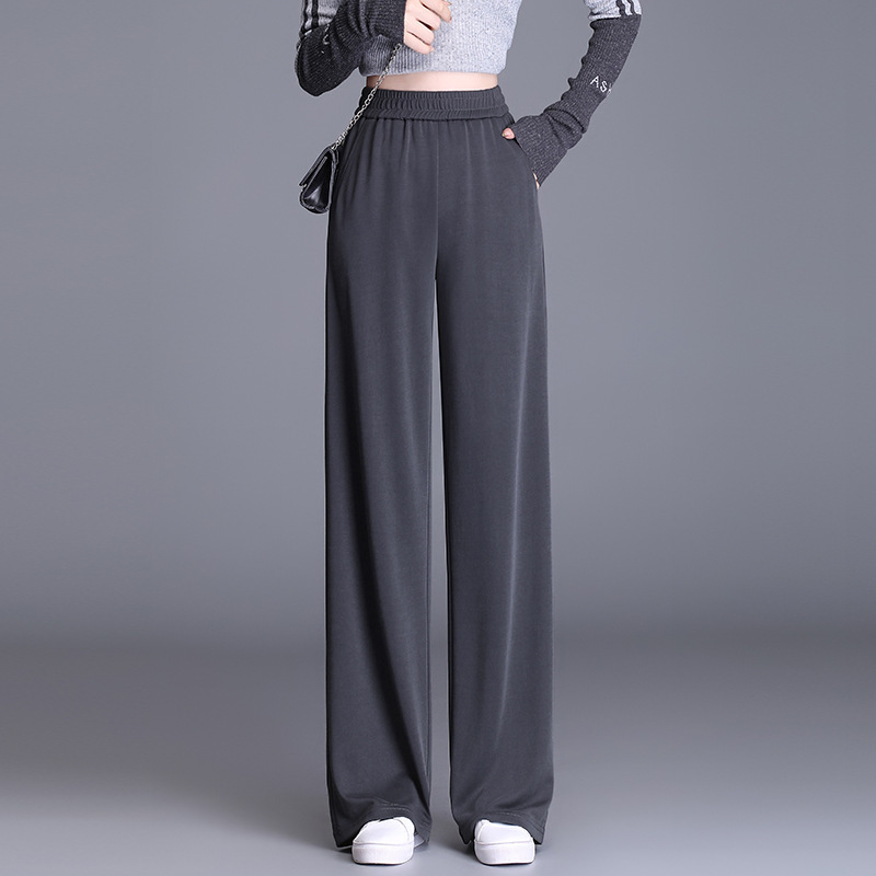 High-grade Copper Ammonia Silk Wide-leg Pants Women's Spring and Autumn Small Women's Loose Waist plus size Slimming Narrow-length Casual Straight Pants