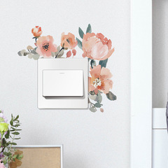 新款fun-kg59水彩粉色玫瑰花開關貼客廳玄關家居美化牆貼紙批發