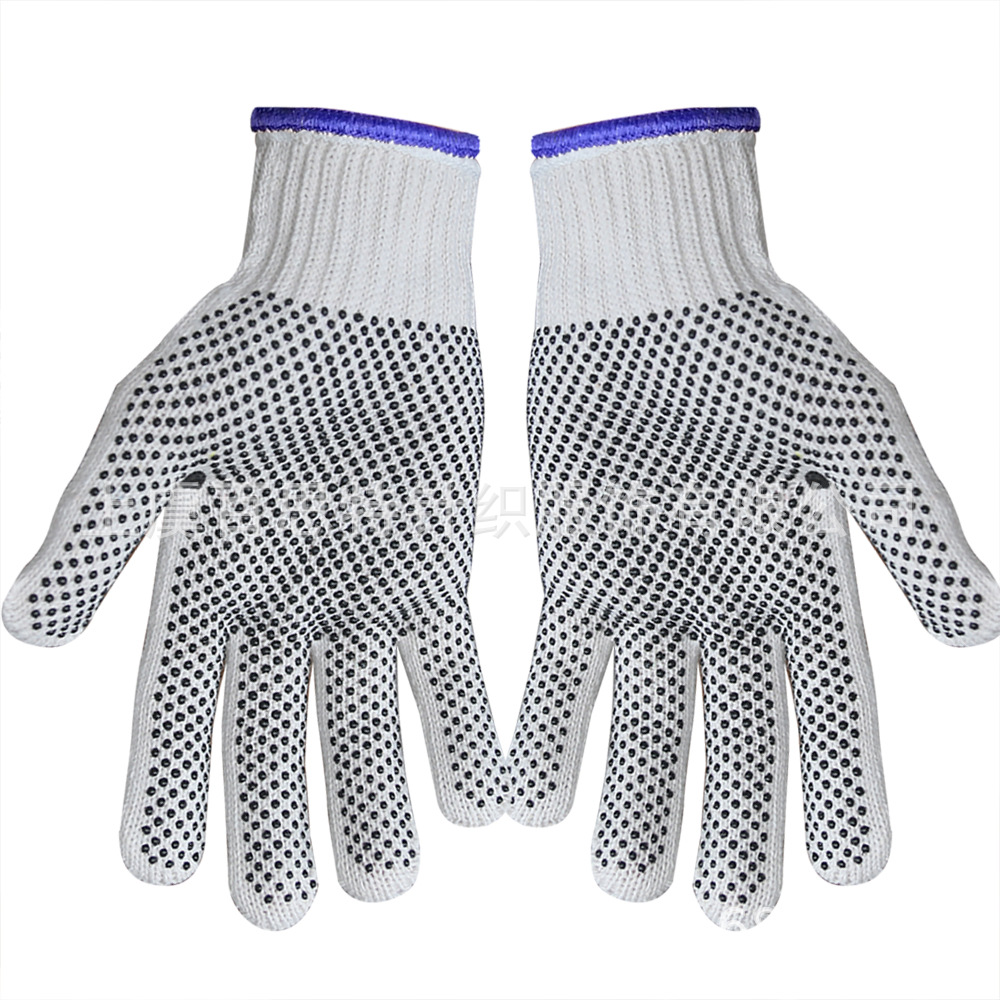 2024厂家直供7针涤棉劳保手套户外工地耐磨防护手部单面点PVC防滑